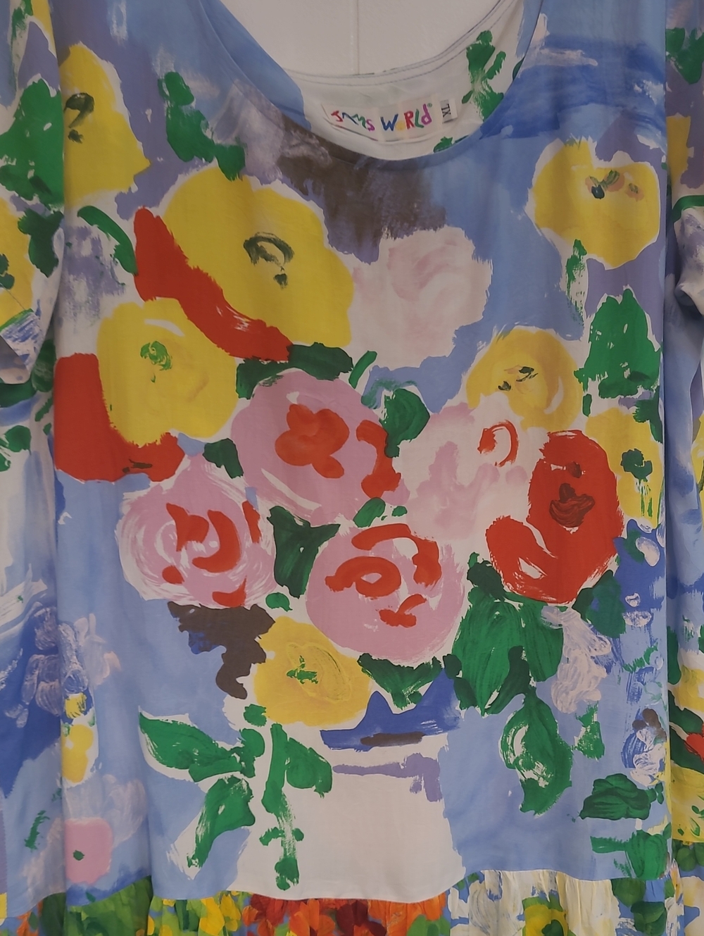 Jams World Vase of Flowers Dress Multi Color with 3 Tiers of Ruffles SZ XL - Picture 3 of 11